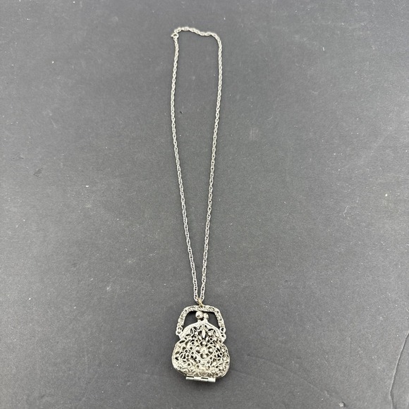 VTG Signed Arthur Pepper Purse Locket ART Necklace OPENS Cute Silver Tone - Picture 1 of 7